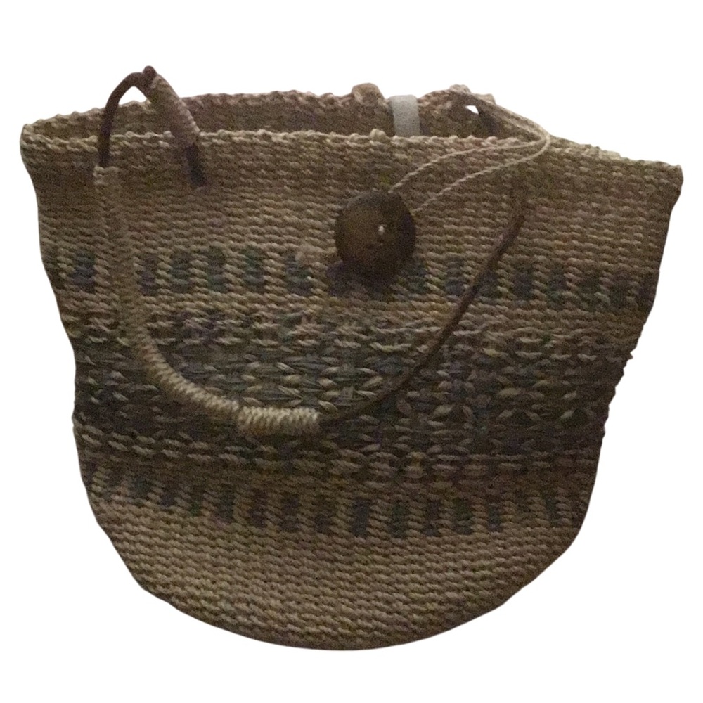 Tan and Brown Woven Tote with Textured Handles